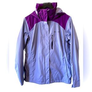 Columbia full zip windbreak jacket is waterproof and size L color lilac and pink